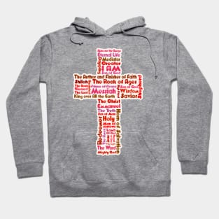 Funky Pink and Red Retro Style Names of Jesus Cross Hoodie